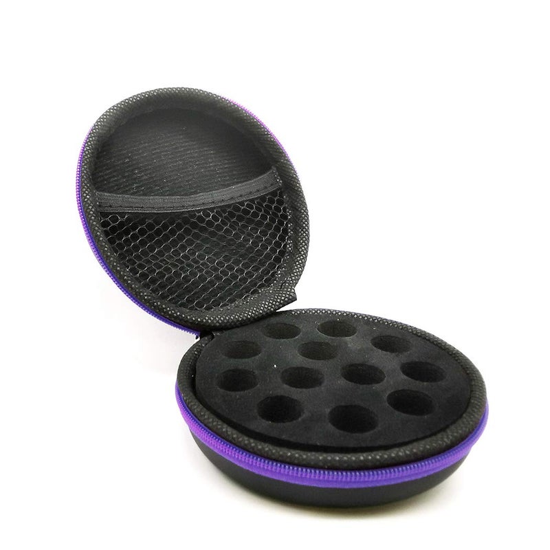 AFMNQZ Glass Bottle Bundle Essential Oils Case Hard Round Carrying Case Storage Bag for 1ML 2ML Roller Bottles Oil Vial Bottles (12 Holes Purple) - Image 1